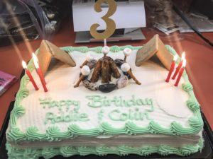 Mom did a great job with their camping themed cake.